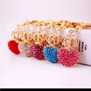Pink heart queen of hearts crown bling handbag purse charm keychain pendant